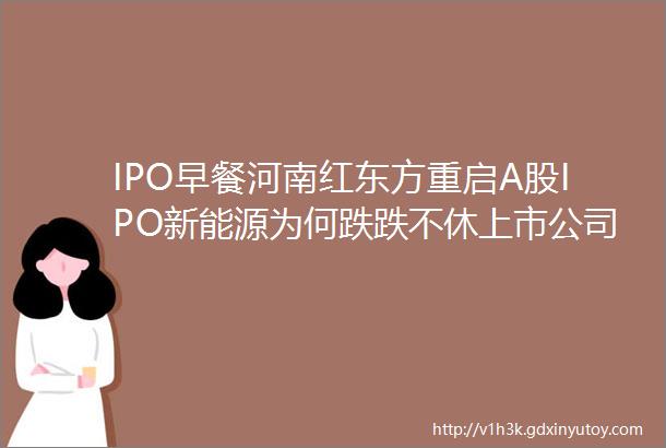 IPO早餐河南红东方重启A股IPO新能源为何跌跌不休上市公司一季报曝出实锤